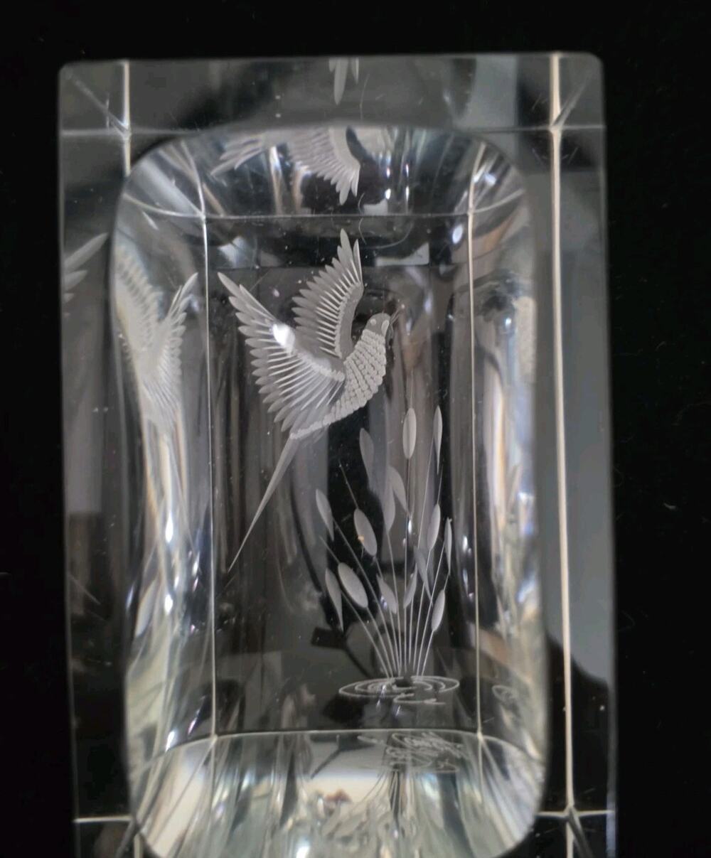 Luigi Camozzo Open Trinket Dish Hand Etched Pheasant Cattails Water Signed 4"